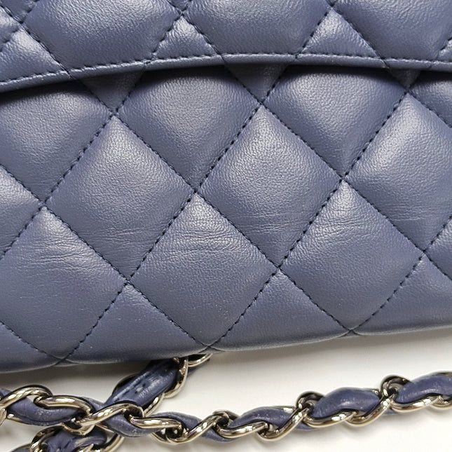 Chanel Classic Flap Maxi Ash Navy Lambskin Leather Double Flap Silver Hardware 2011