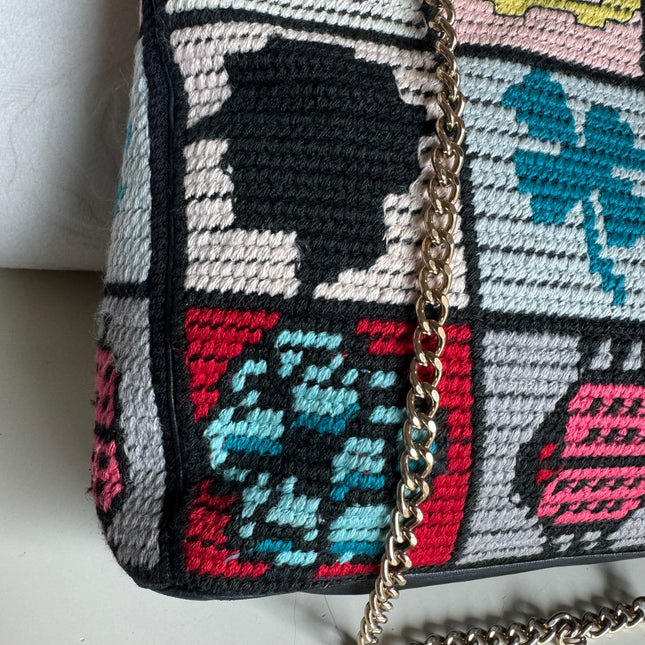 Rare Chanel Precious Symbols Needlepoint Shoulder Bag Shopper Tote