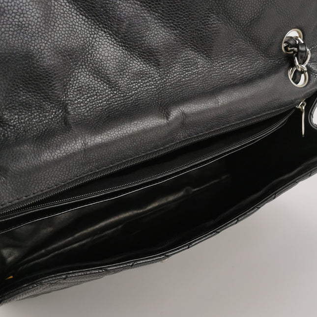 Chanel Classic Flap Maxi Black Soft Caviar Leather Silver-tone Hardware Giant CC Logo