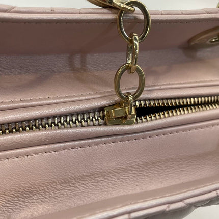 Lady Dior Medium Handbag Pearlescent Pink Cannage Leather Gold Hardware