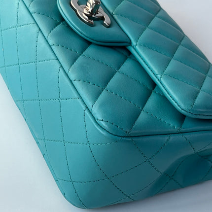 Chanel Classic Flap Mini Turquoise Blue Lambskin Leather Gold Hardware 2014