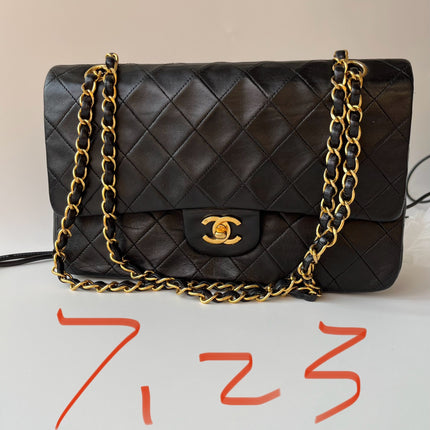 Chanel Classic Flap Vintage Medium Black Lambskin Leather with 24k Gold HW, 1996-1997