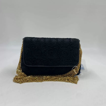 Chanel vintage Black Rose Knitted Fabric Gold Chain Flap Crossbody Bag