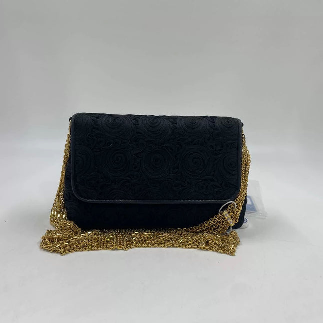 Chanel vintage Black Rose Knitted Fabric Gold Chain Flap Crossbody Bag