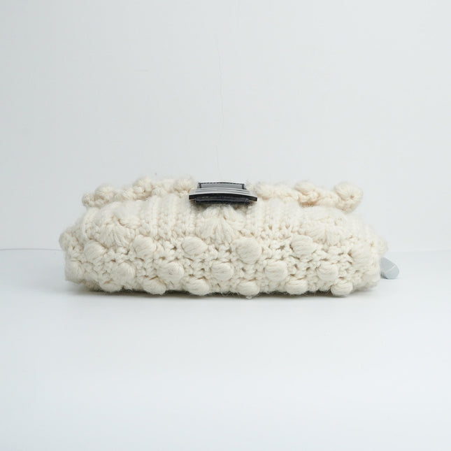 Sold Fendi Baguette Bag White Wool Pompom Shoulder Bag