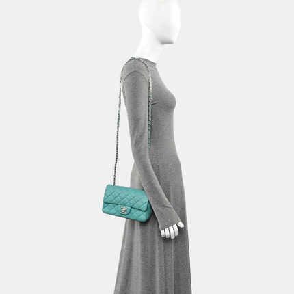 Chanel Classic Flap Mini Turquoise Blue Lambskin Leather Gold Hardware 2014