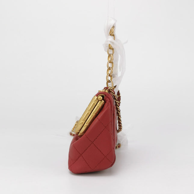 Chanel Kiss Lock Clasp Bag Super Mini Red Lambskin Leather Gold-tone Hardware, 2020