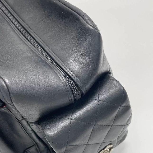 Chanel Cambon Multi-pocket Ligne Reporter Bag Large Black Calfskin Leather White Logo