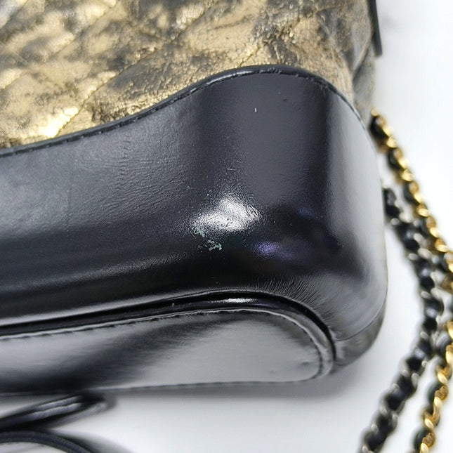 Chanel Gabrielle Small Metallic Crumpled Goatskin Quilted Black and Gold Bag