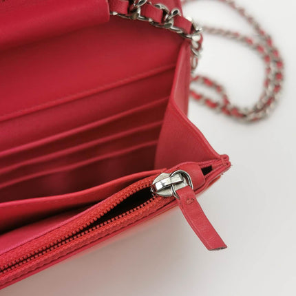 Sold Chanel Wallet on Chain Classic Flap Coral Pink Patent Leather