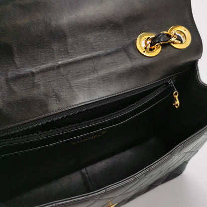 Sold Chanel Classic Flap Large 1994 Vintage Black Lambskin Leather 24k Gold Plated Mega CC Logo