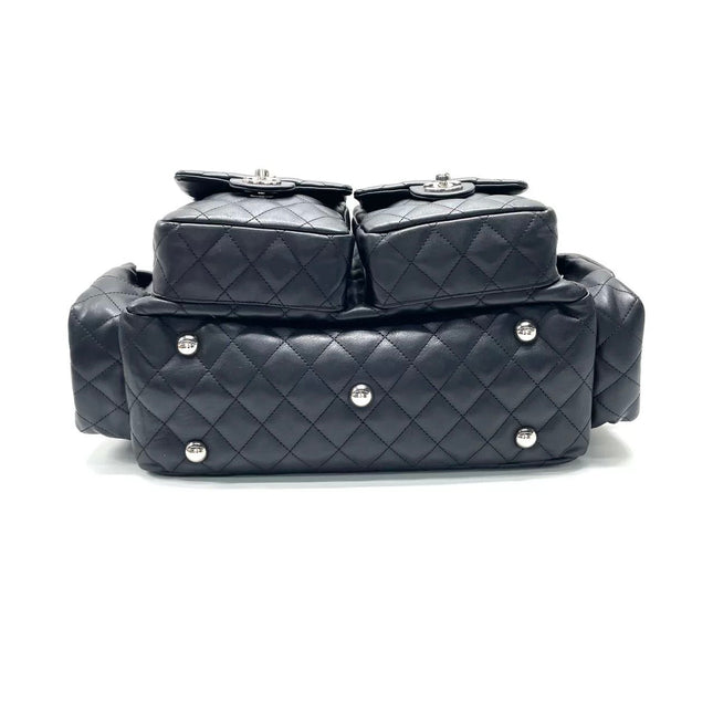 Chanel Cambon Multi-pocket Ligne Reporter Bag Medium Black CC on Black Calfskin Leather