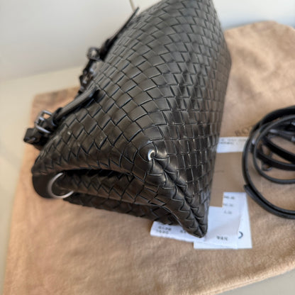 Bottega Veneta Roma Handbag Bag Intrecciato Nappa Leather Black Mini 25cm