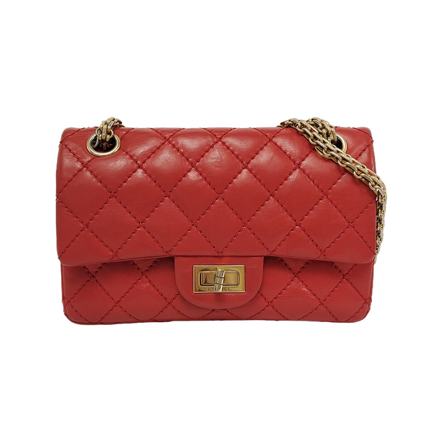 Chanel 2.55 Flap Bag Mini Red Lambskin Leather Gold-tone Hardware-Luxbags