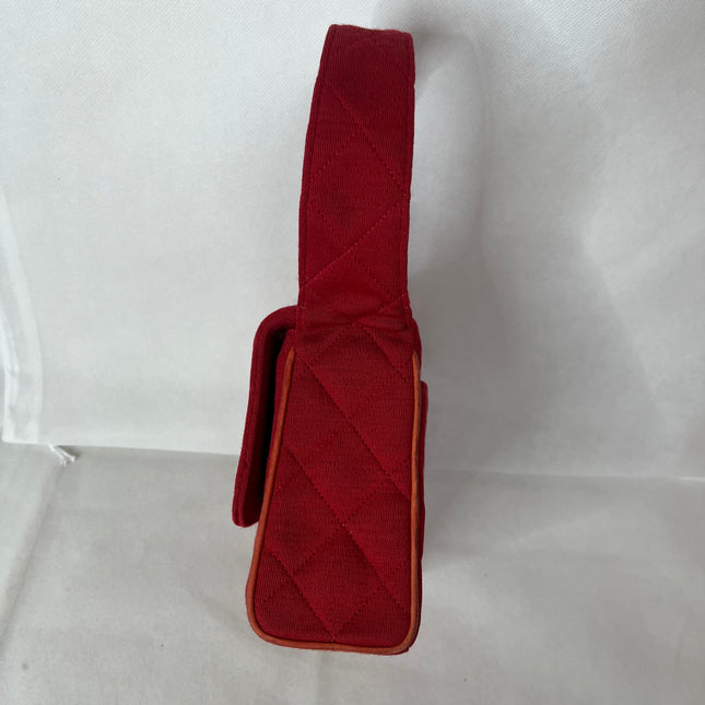 Chanel Mini Top Handle Bag Red Fabric Gold Hardware