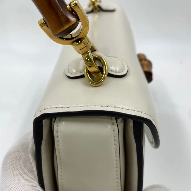Gucci Bamboo 1947 Top Handle Bag Small White Box Leather Canvas Strap