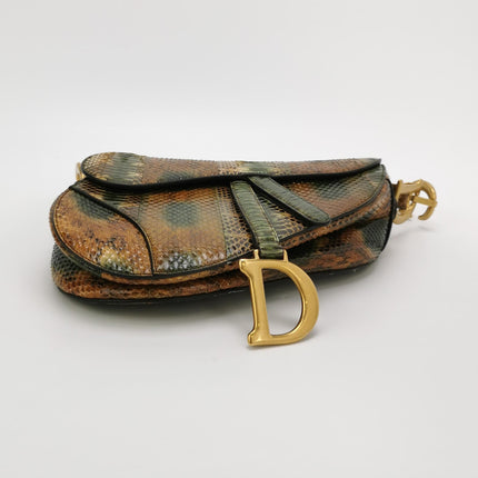 Dior Saddle Medium Green and Brown Snake-Skin Leather Bag