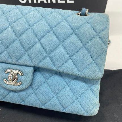 Chanel Timeless Classic Flap Medium Light Blue Caviar Leather Silver Hardware