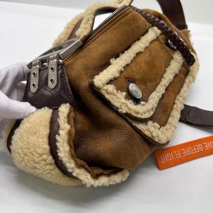 Dior Flight Medium Brown Shearling Leather with Orange Tag Shoulder Bag