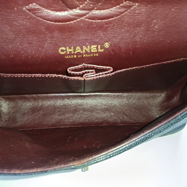 Chanel Classic Flap Medium Black Caviar Leather Double Flap Gold Hardware