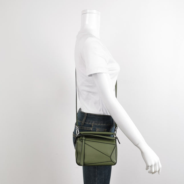 Sold Loewe Puzzle Mini Green Calfskin Leather Crossbody Bag