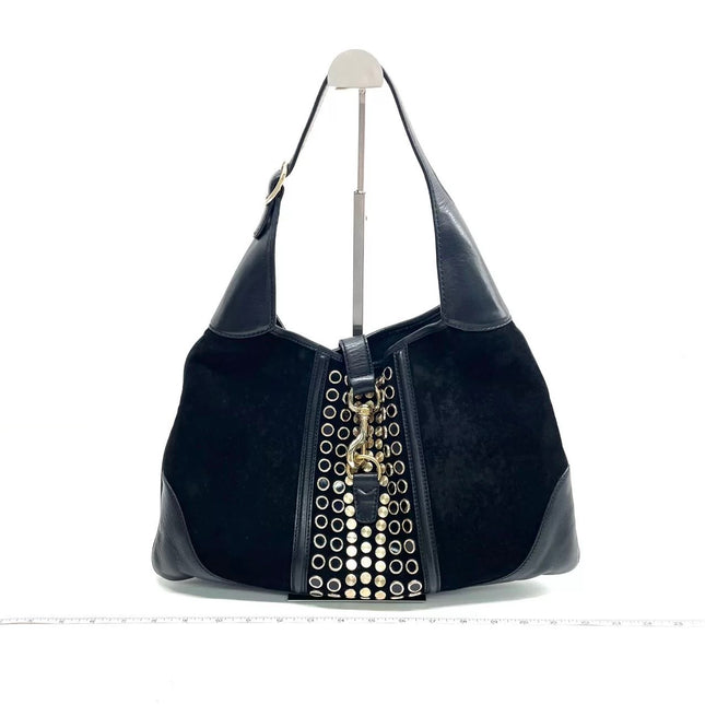 Gucci Jackie Vintage Large Black Suede Leather Ringlets Decoration-Luxbags
