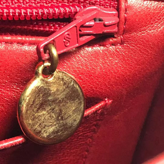 Chanel Mini Top Handle Bag Red Fabric Gold Hardware
