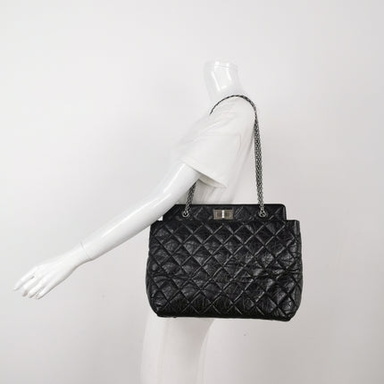Chanel 2.55 Black Shiny Calfskin leather Tote Bag