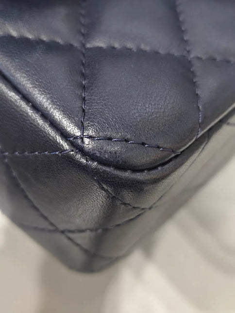 Chanel Classic Flap Mini Rectangular Navy Lambskin Leather Gold Hardware Microchip