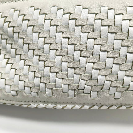 Loewe Puzzle Small Leather Woven Braided White Crossbody Bag