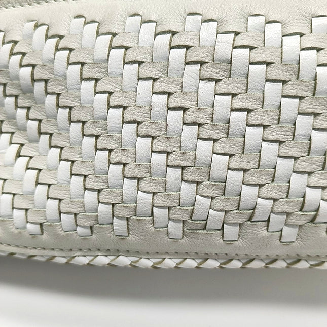 Loewe Puzzle Small Leather Woven Braided White Crossbody Bag