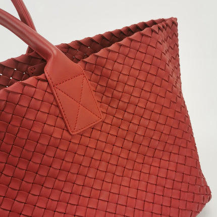 Bottega Veneta Cabat Large Intreccio Leather Tote Bag Red 40cm