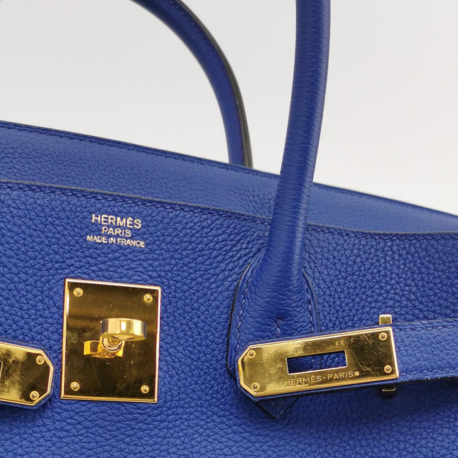Hermes Birkin 30 Togo 71 Bleu France  Calfskin Gold Hardware 2014