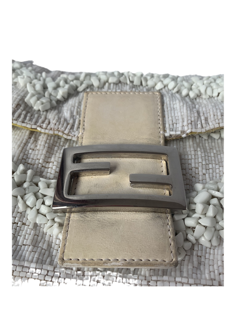 Sold Fendi Baguette White Beaded with Stones in Wave Pattern