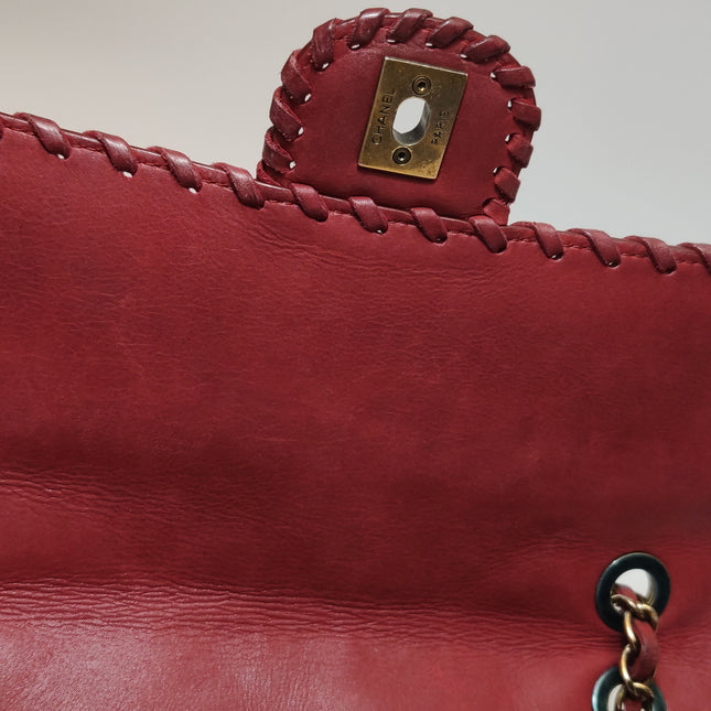 Chanel Classic Flap Medium Happy Stitch Red Aged Calfskin Leather Gold Hardware, 2015-2016