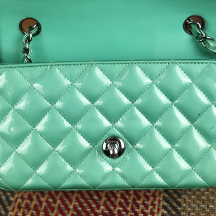 Chanel Classic Flap Rectangular Mini Green Patent Leather Silver HW