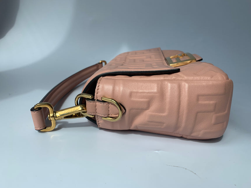 Sold FENDI Baguette Rosa Bourbon Pink Leather 3D FF Motif Crossbody bag