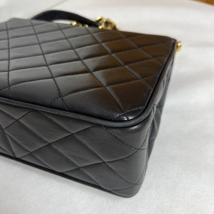 Chanel Vintage Flap Bag Medium Black Lambskin Leather Mega CC Gold Hardware