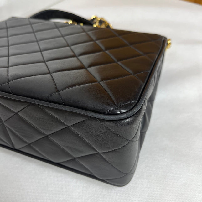 Chanel Vintage Flap Bag Medium Black Lambskin Leather Mega CC Gold Hardwarei