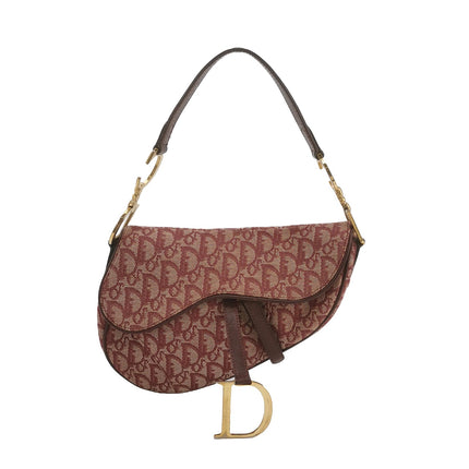 Dior Saddle Vintage Medium Red Burgundy Monogram Oblique Shoulder Bag 2002-Luxbags