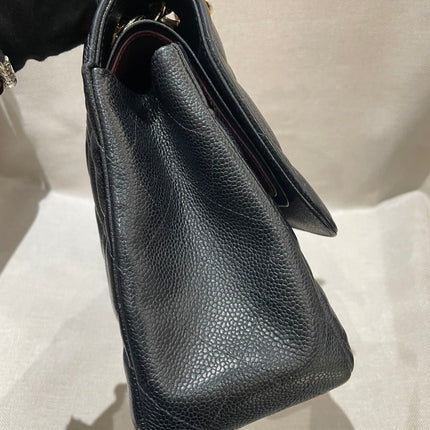 Chanel Classic Flap Jumbo 2012 Black Caviar Leather Double Flap Gold Hardware
