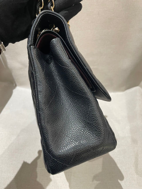 Chanel Classic Flap Jumbo 2012 Black Caviar Leather Double Flap Gold Hardware