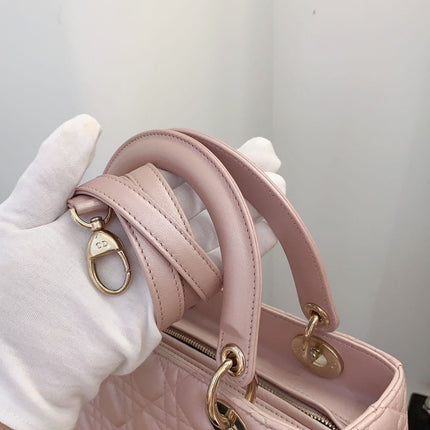 Lady Dior Medium Handbag Pearlescent Pink Cannage Leather Gold Hardware
