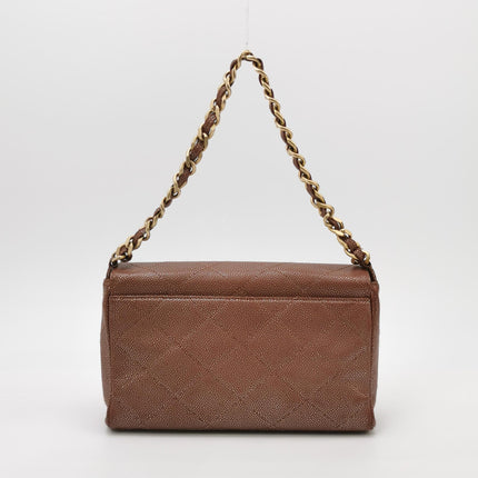 Chanel Vintage Medium Iridescent Brown Caviar Leather Shoulder Bag Gold Hardware