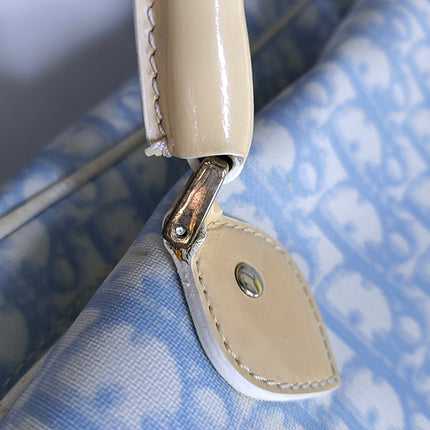 Dior No. 1 Rasta Trotter Bowling Bag Blue Oblique Canvas White Patent Leather