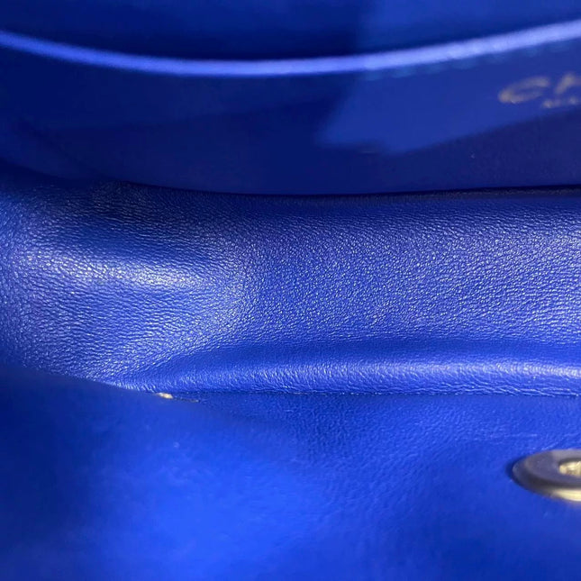 Chanel Classic Flap Mini 2013 Blue Silk Satin Gold Hardware