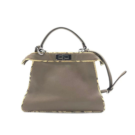 Fendi Peekaboo ISeeU Sellier Small Grey Leather with Python Skin Trimming