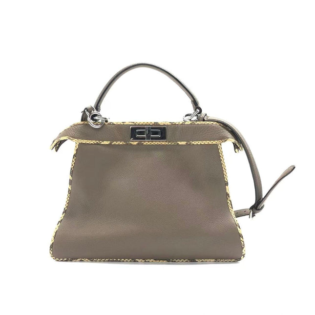 Fendi Peekaboo ISeeU Sellier Small Grey Leather with Python Skin Trimming