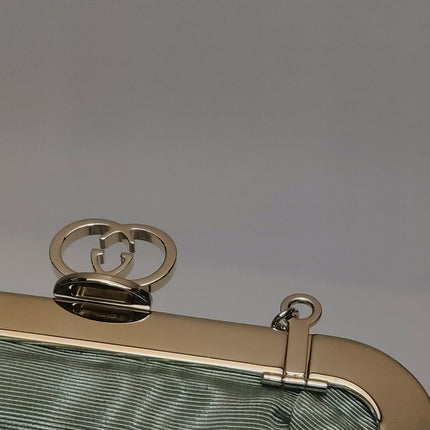 Gucci Mini Crystal Monogram and Bow Green Nylon Clutch With Chain