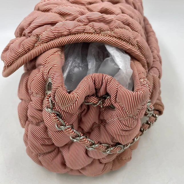 Chanel Nylon Bubble Striped Quilt Accordion Flap Bag Pink